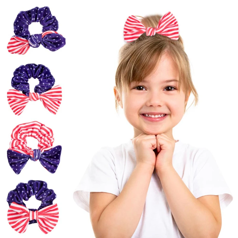 

2PC American Flag Day Baby Girls Hair Ties Stars and Stripes Kid Elastic Rubber Band Independence Day Girls Hair Accessories New