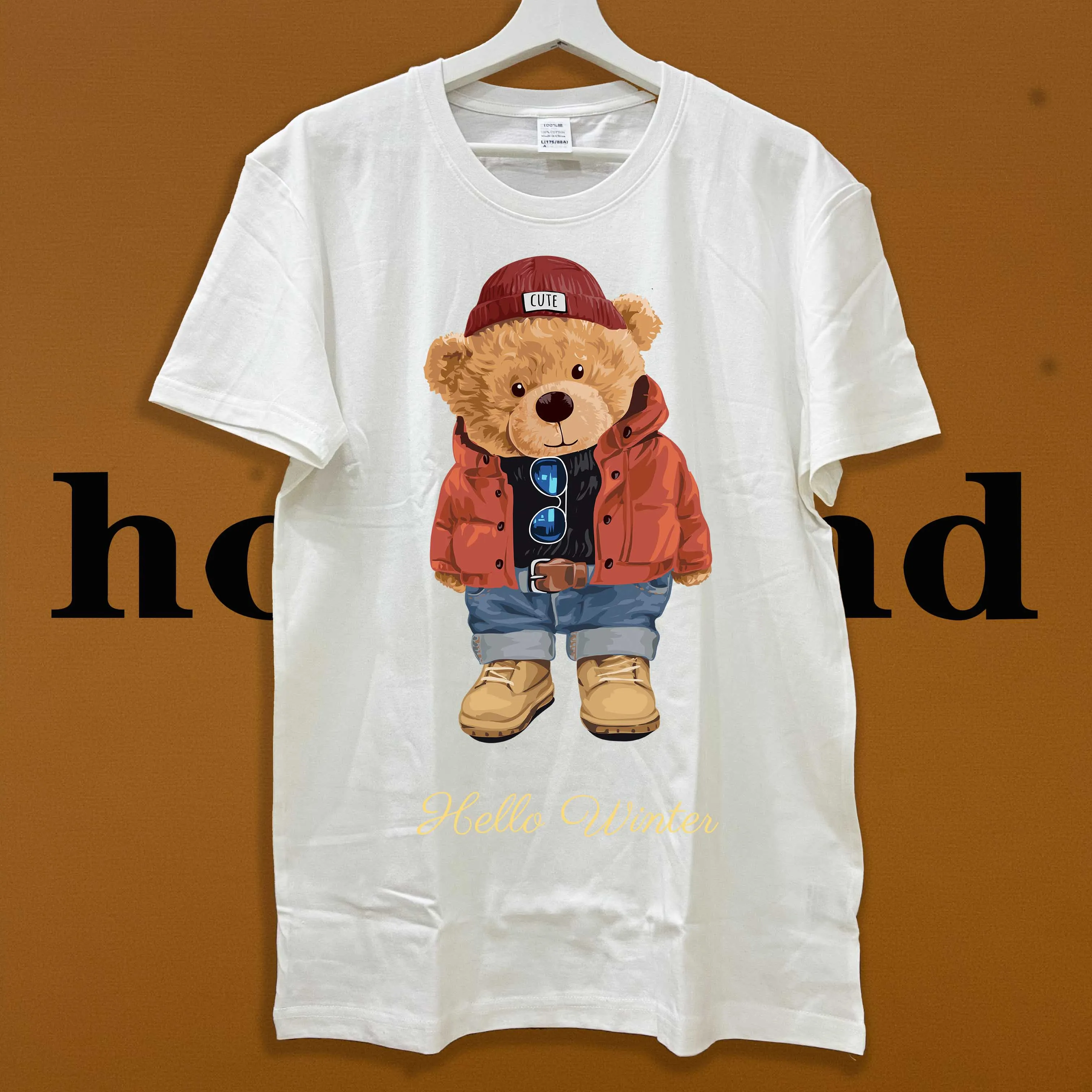 

Holifend Fashion Brand 100% Pure Cotton T Shirt Cool Bear Let's Roll Short Sleeve Clothes For Men Women Top Tees Male Female