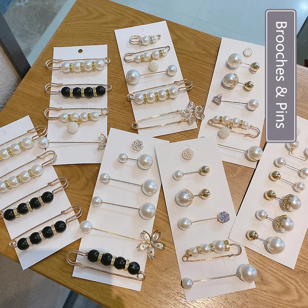 

Party Romantic Jewelry Rhinestone Fashion Accessories 1set Pearl Brooch Sweater Pin Shawl Buckle Imitation Pearl