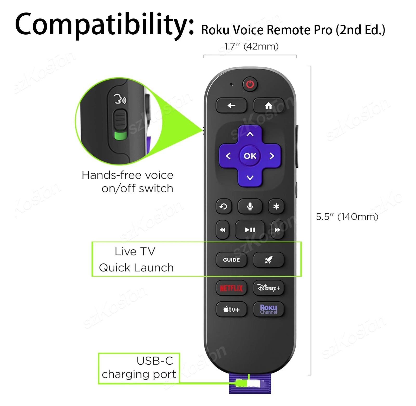 Силиконовый защитный чехол с дистанционным управлением для Roku Voice Remote Pro 2nd