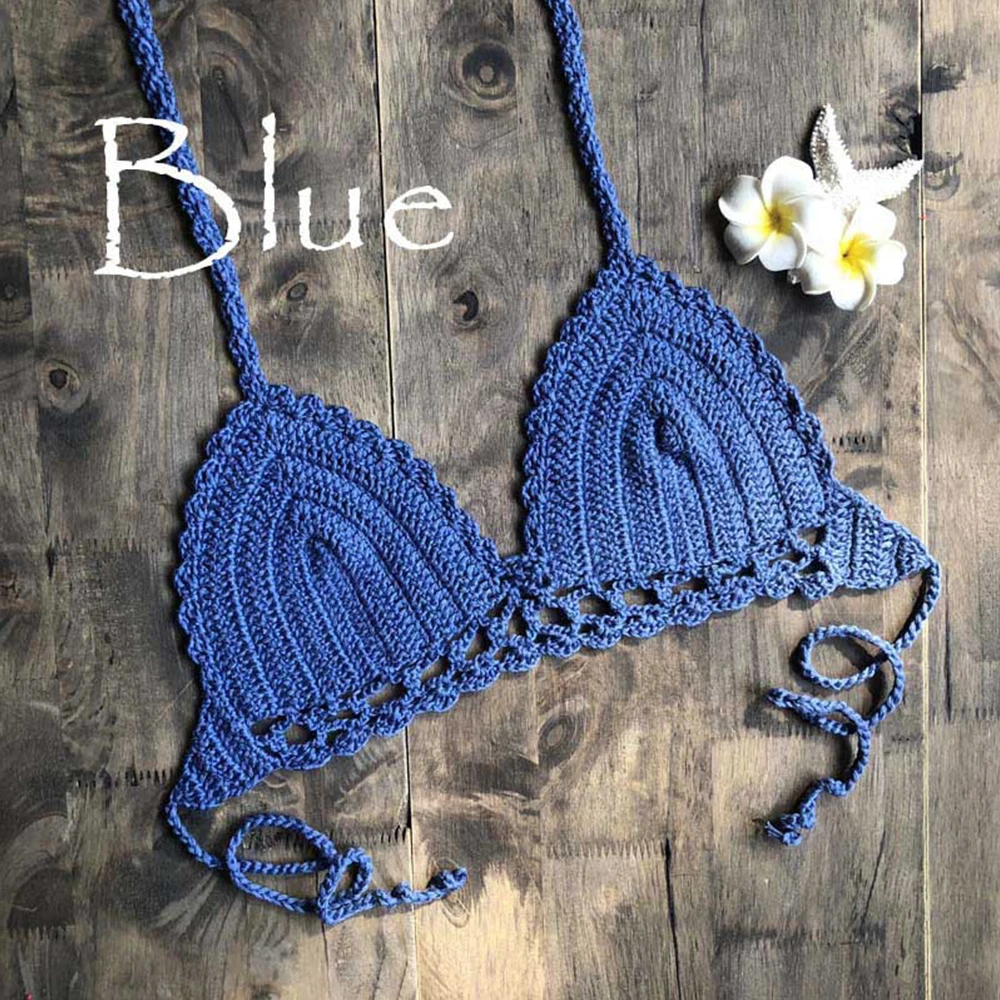 

Women Bikini Top Handmade Crochet Boho Beach Bralette Female Solid Halter Knitted Swimsuit Brazilian Bikinis Bathing Suit Top