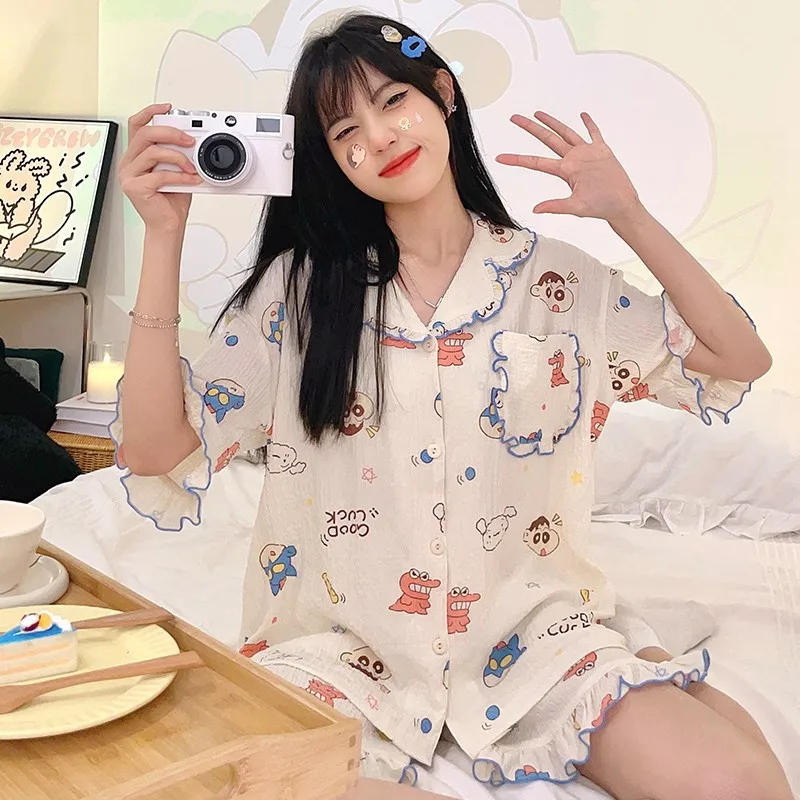 New Kawaii Cute Crayon Shinchan Lotso Pajamas Short Sleeved Shorts Two-Piece Set Cartoon Korean Version Birthday Gift For Girls