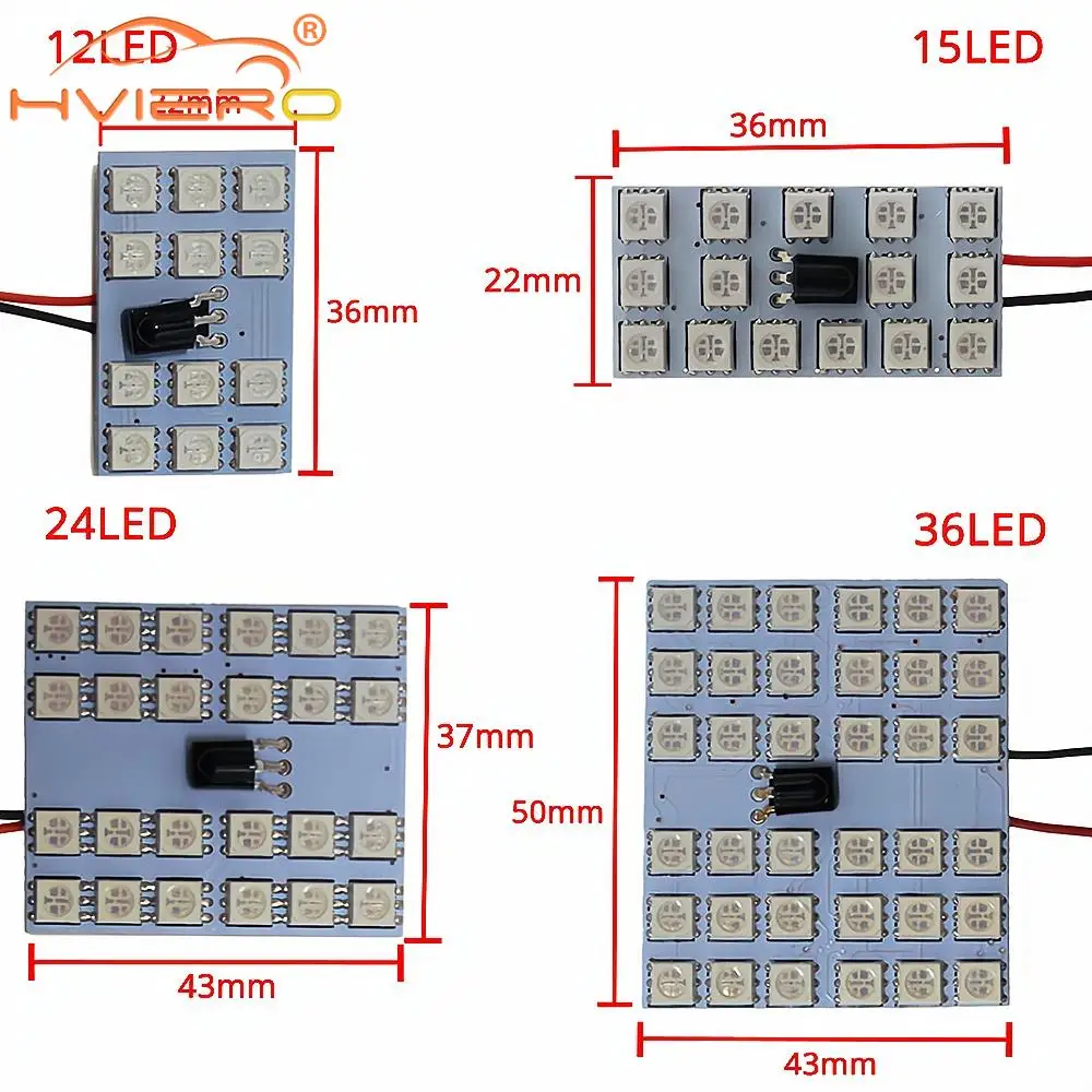 Универсальная Светодиодная Автомобильная Лампа T10 BA9S RGB 12SMD 15SMD 24SMD 36SMD 5050 12 В