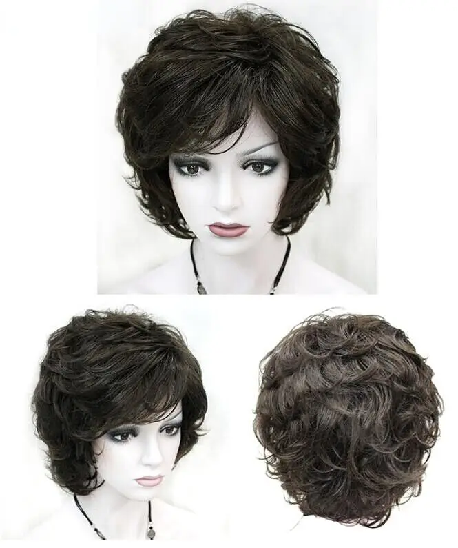 Женские короткие коричневые вьющиеся классические парики из синтетических