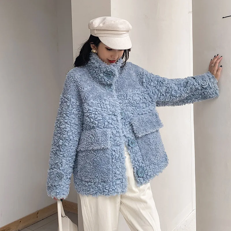 2023 New Winter 100% Woven Wool Jacket Women Real Fur Coat Wool Turn-down Collar Thick Warm Outerwear Brand Fashion Luxury