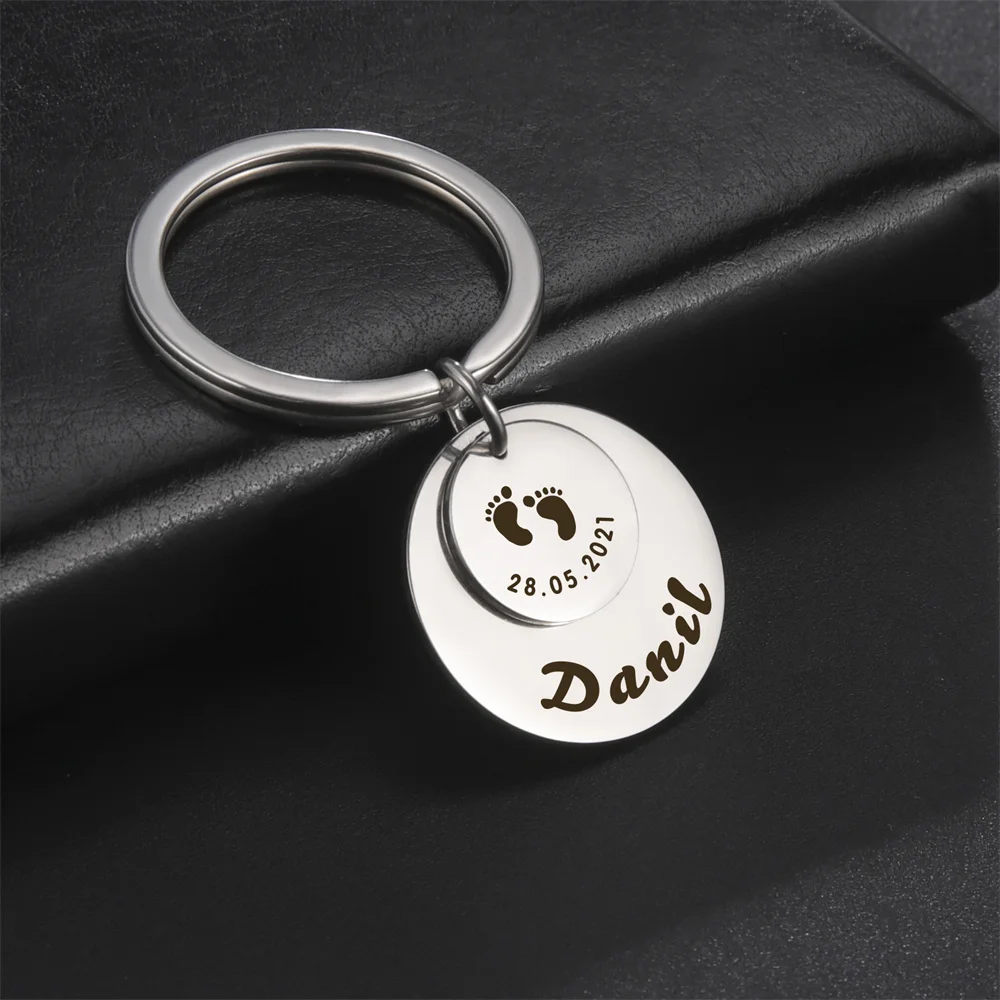 

Lemegeton Personalized Name Baby Keychain Custom Key Chain Girls Boy Date of Birth for Newborn Engraved Key Ring New Mom Gift