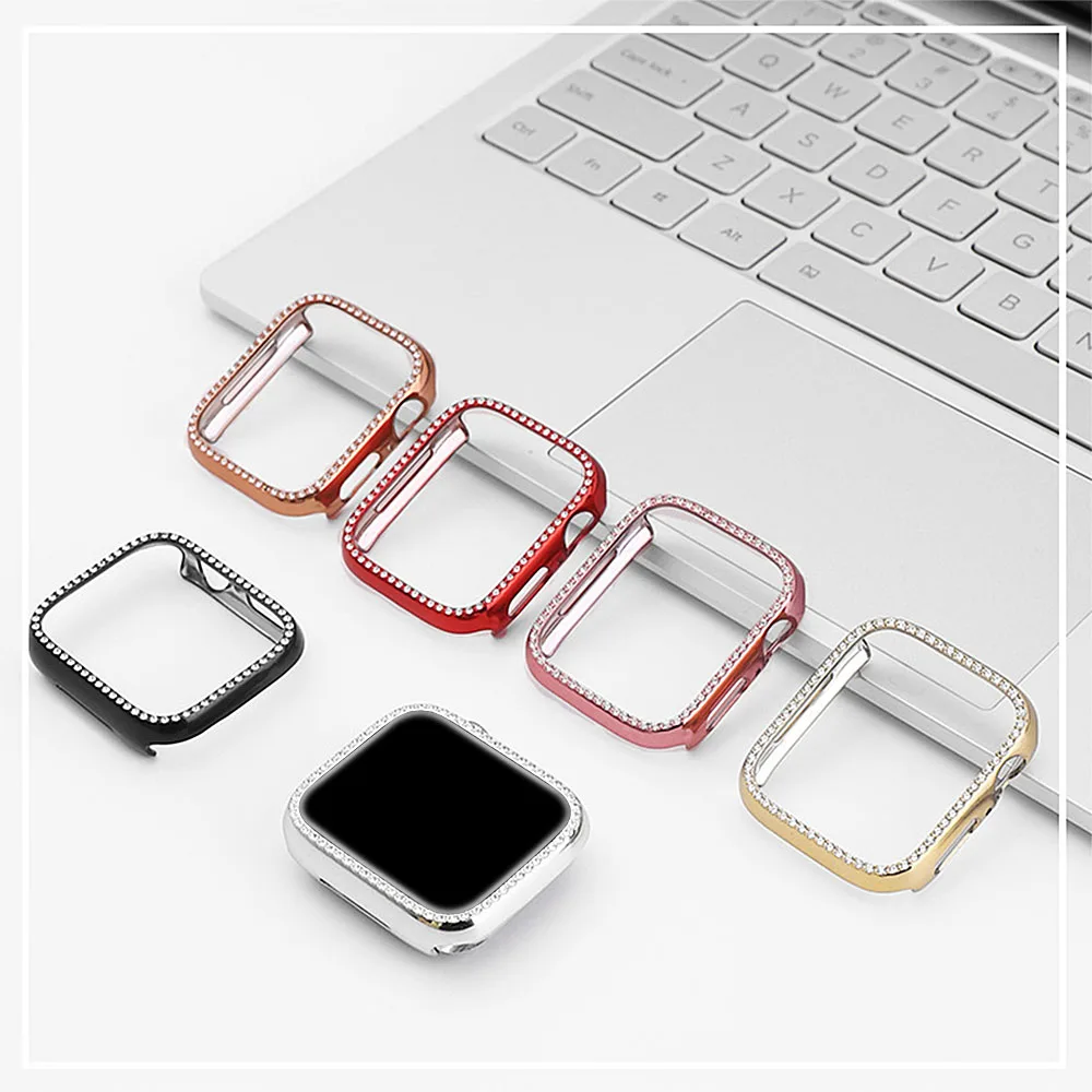 Diamond Case for Apple Watch Series 8 7 6 SE 5 4 3 41mm 45mm 38MM 42MM PC Bumper Protector Accessories Iwatch cover 40mm 44mm