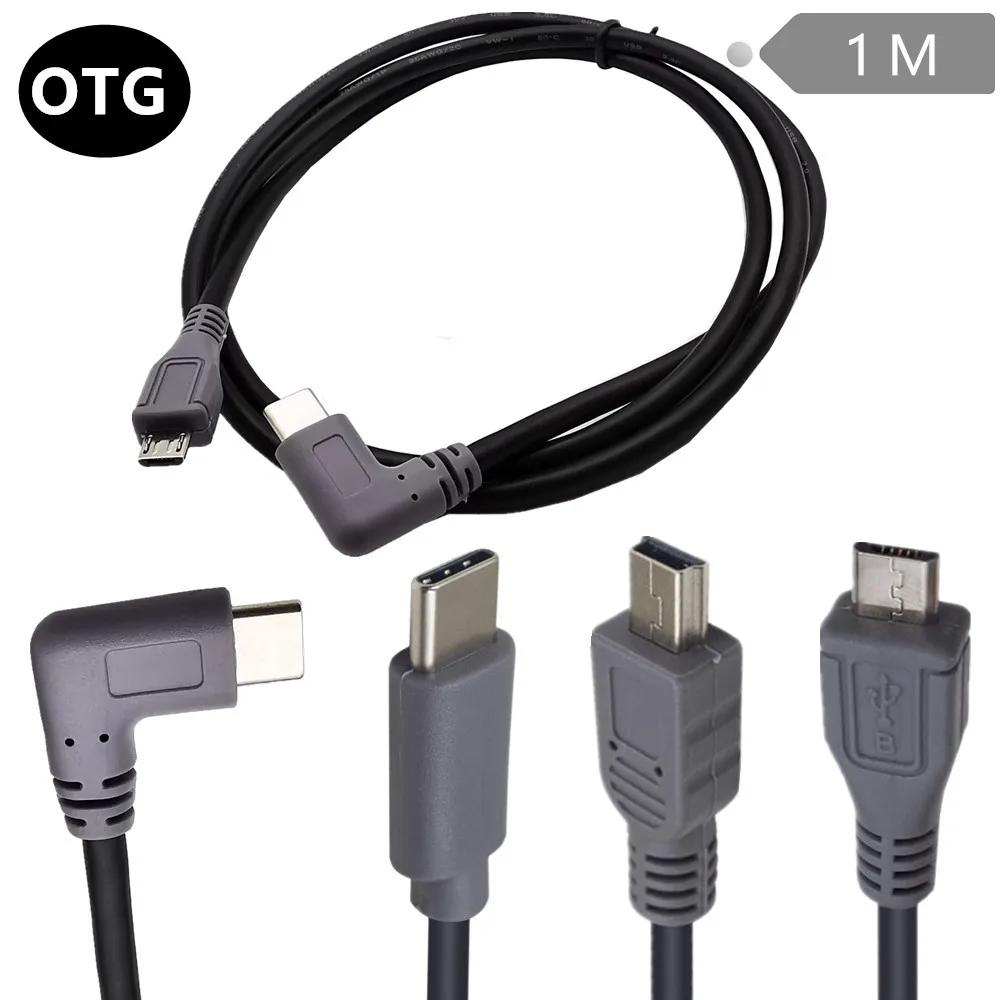 

USB3.1Type-C to mini 5P/Micro USB OTG male to male data copy charging adapter cable 1m