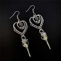 gothic heart cross bird skull earrings jewellery design dark art goth aesthetic dangle earrings for alternative girl punk gifts