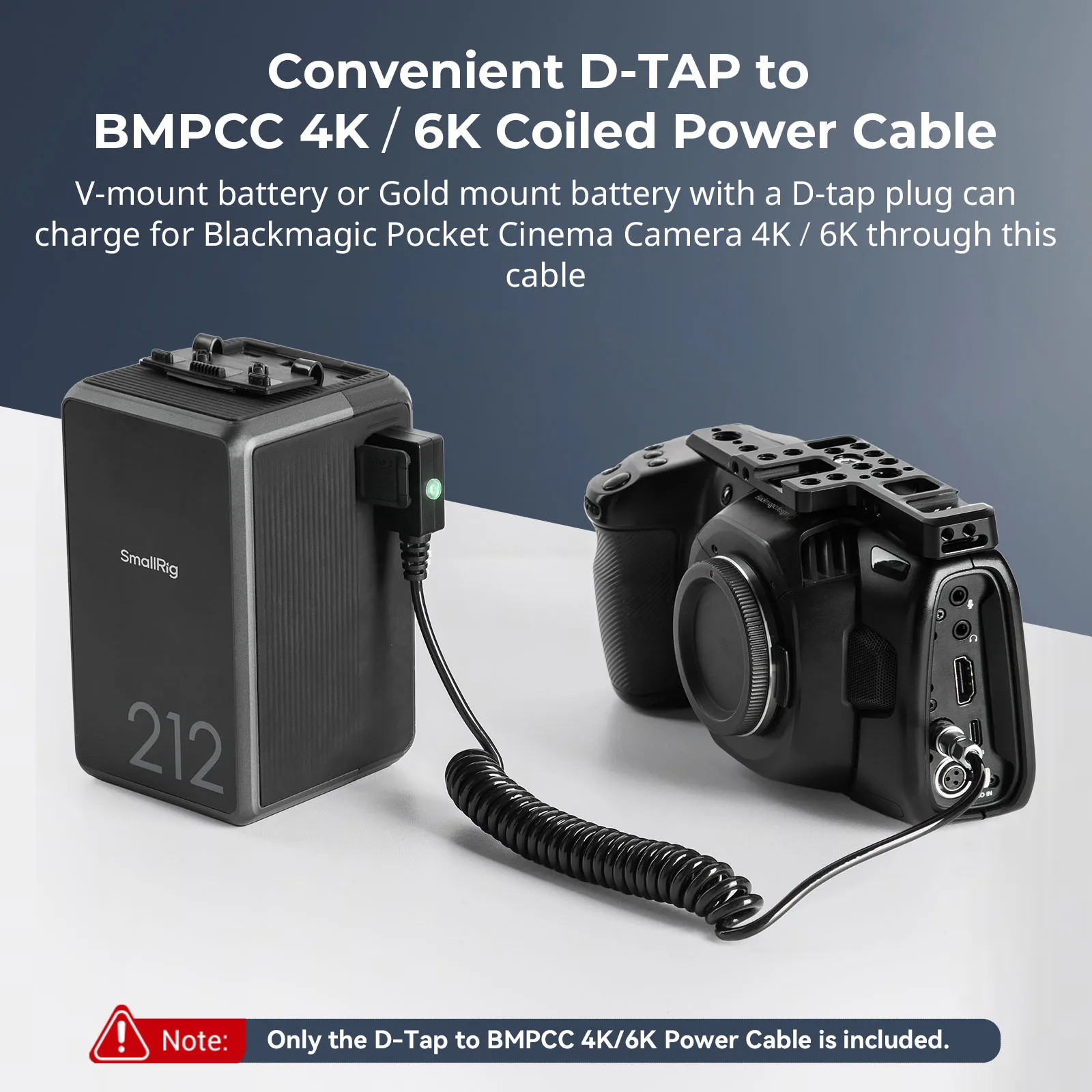 Фото Спиральный кабель питания SmallRig D-TAP к BMPCC 4K/6K для карманной кинокамеры Blackmagic 4K/6K для аккумулятора с V-образным креплением и золотым креплением 4761 №2