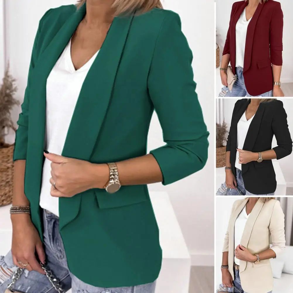 

Classic Suit Jacket Windproof Office Lady Coat Pure Colors Cardigan Type Lapel Women Suit Jacket Workwear