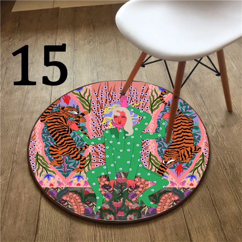 

Круглый коврик в скандинавском стиле Тигр и девушка гостиная спальня кухня ванная комната абсорбирующий нескользящий напольный коврик Домашний декор