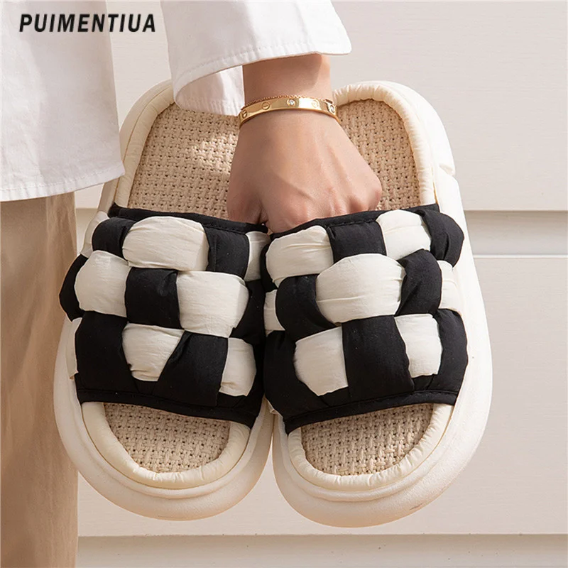 

Тапки женские домашние на платформе, Нескользящие, из 2023 льна