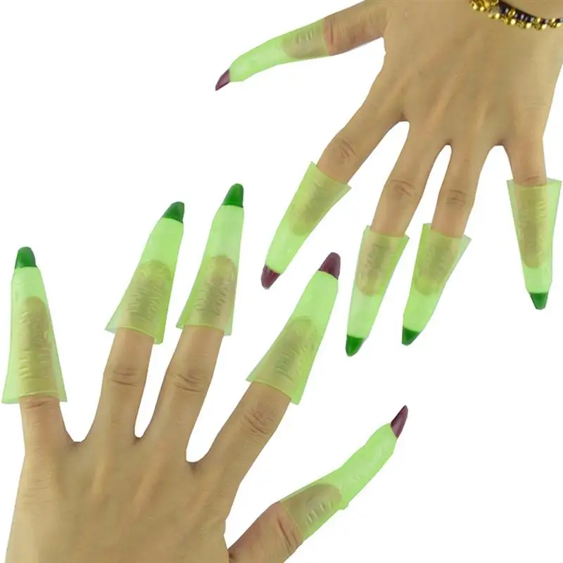 

20pcs Green Dress Up Prop Nail Set Fingernail Nails Cover for Masquerade