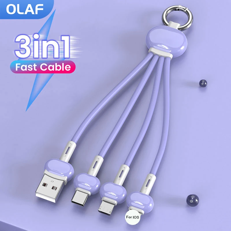 

3 in 1 USB Type C Cable For Samsung S20 Xiaomi Mi 9 Keychain Charging USB C Cable For iPhone 13 12 11 Charger Micro USB Cable