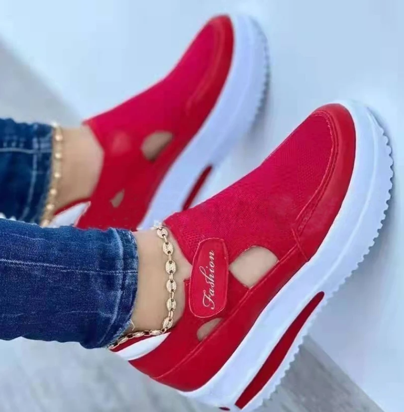 

Модные кроссовки на платформе для женщин, теннисная обувь, женская повседневная холщовая обувь на плоской подошве, сетчатая ажурная женска...