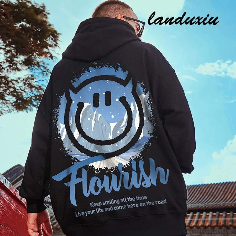 

Landuxiu 2022 Autumn New Products Tide Brand Oversize National Hip-Hop Panda Print Loose Casual Men Same Sweater Hooded