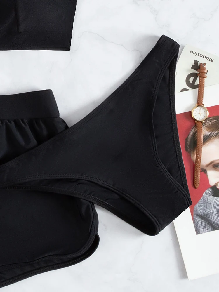 Купальник женский однотонный черный с завышенной талией яркий комплект 2022 новый