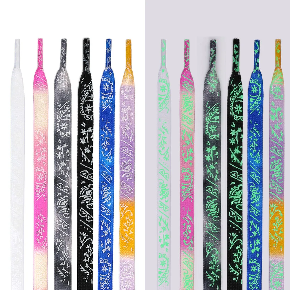 

1Pair New Luminous Print Sport Shoe Laces Cashew Flower Shoelaces Glow Shoe Strings Round Flash Light Shoelaces Shoe Accessories