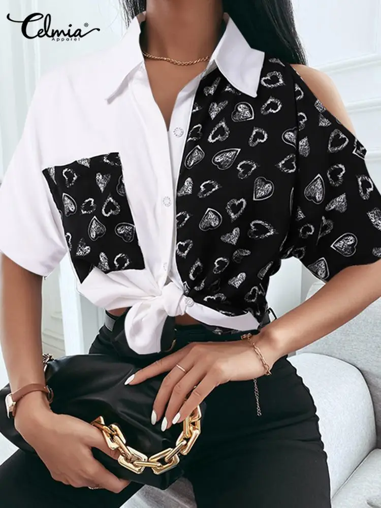 

Женская летняя рубашка с коротким рукавом, на пуговицах