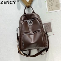zency 2022 new hot 100 genuine leather calfskin womens backpacks top layer cowhide large capacity school book backpack bags