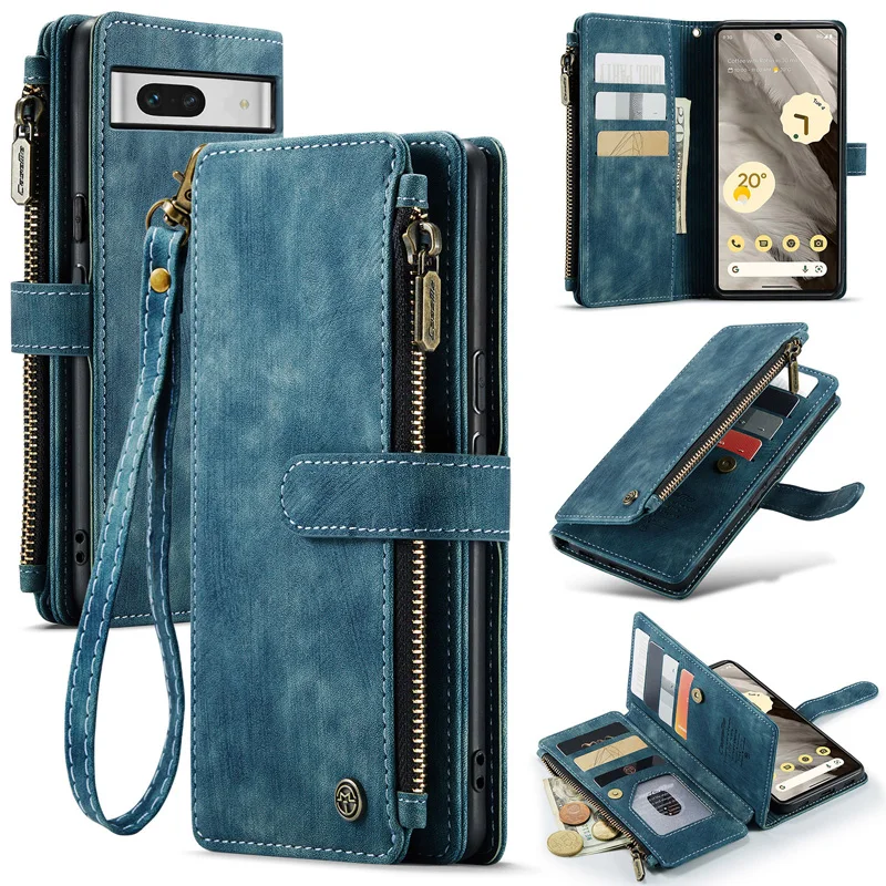 

Caseme Wallet Leather Cases For Google Pixel 7a 8 Pro 8pro Magnetic Kickstand Case Cover With Strap Zipper Purse Card Holder