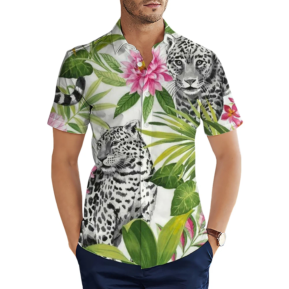 

CLOOCL Fashion Animal Hawaii Shirts Plant Flowers Leaves Leopard 3D Printed Casual Shirts Men Summer Short Sleeve Tops Camisas