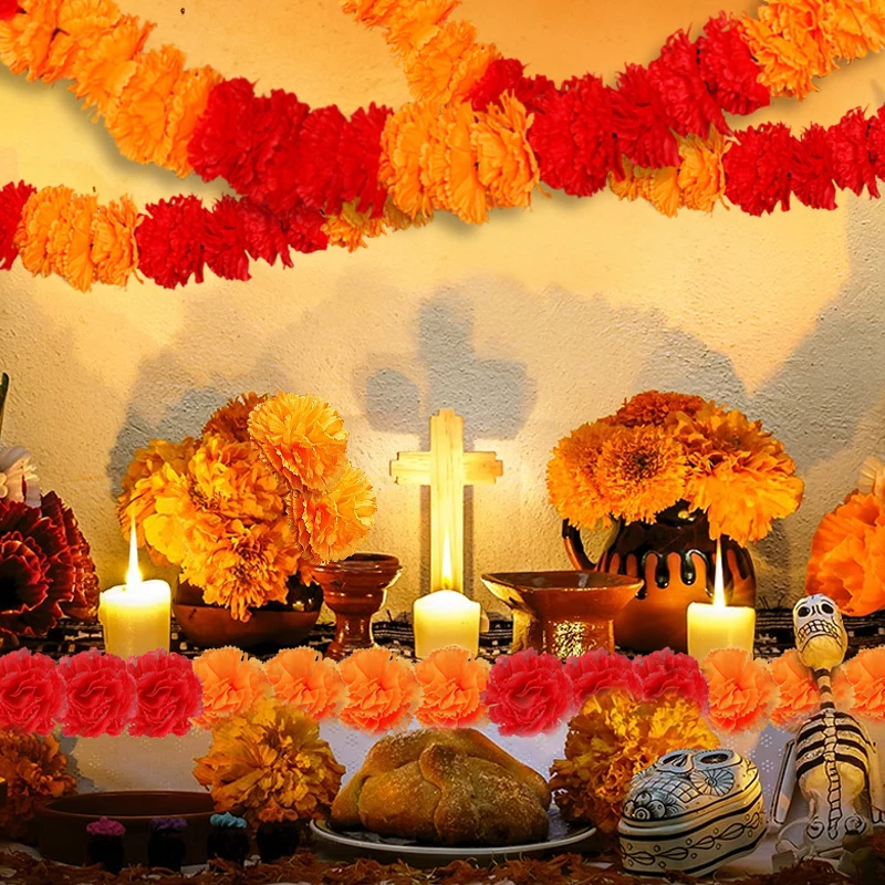 

Гирлянда из апельсиновых цветов в стиле Хэллоуина, венок мексиканский день мертвецов, искусственная гирлянда «сделай сам», украшения для свадебной вечеринки