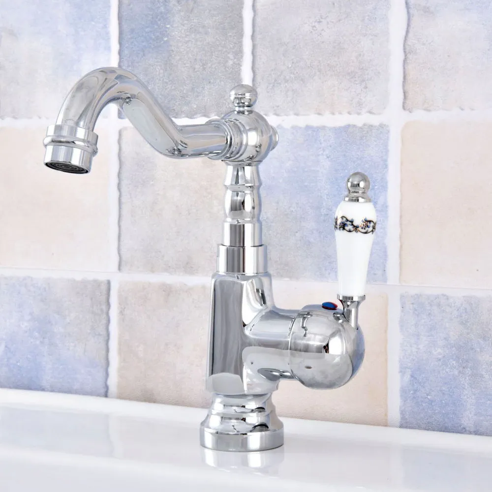 

Polished Chrome Basin Faucet Bathroom Washbasin Water Mixer Tap Hot Cold Water Deck Mounrt Bathroom Sink Faucet