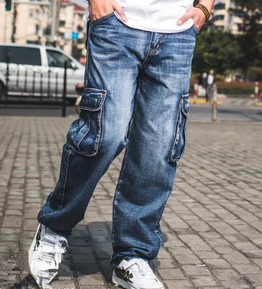 Men's Loose Wide Leg Cargo Jeans for Men Hip Hop Baggy Jean Homme Multi Pocket Casual Cotton Denim Pants Male Plus Size 42 44 46