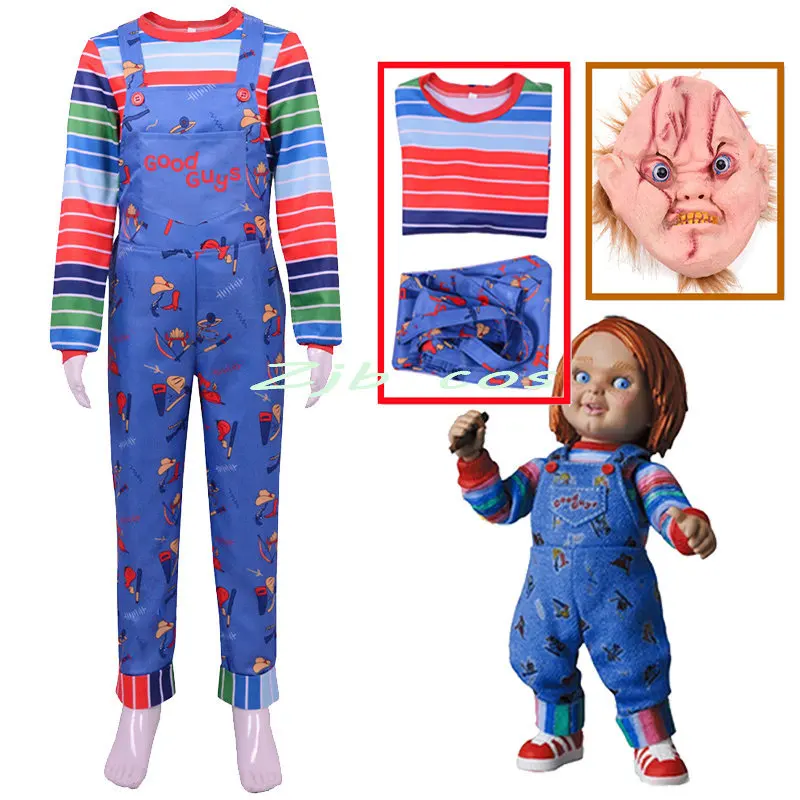 Chucky Cosplay Anime Costume Scary Child Adult Jumpsuits Halloween Horror Clothing For Kids Girls Party Mask Costumes Prop
