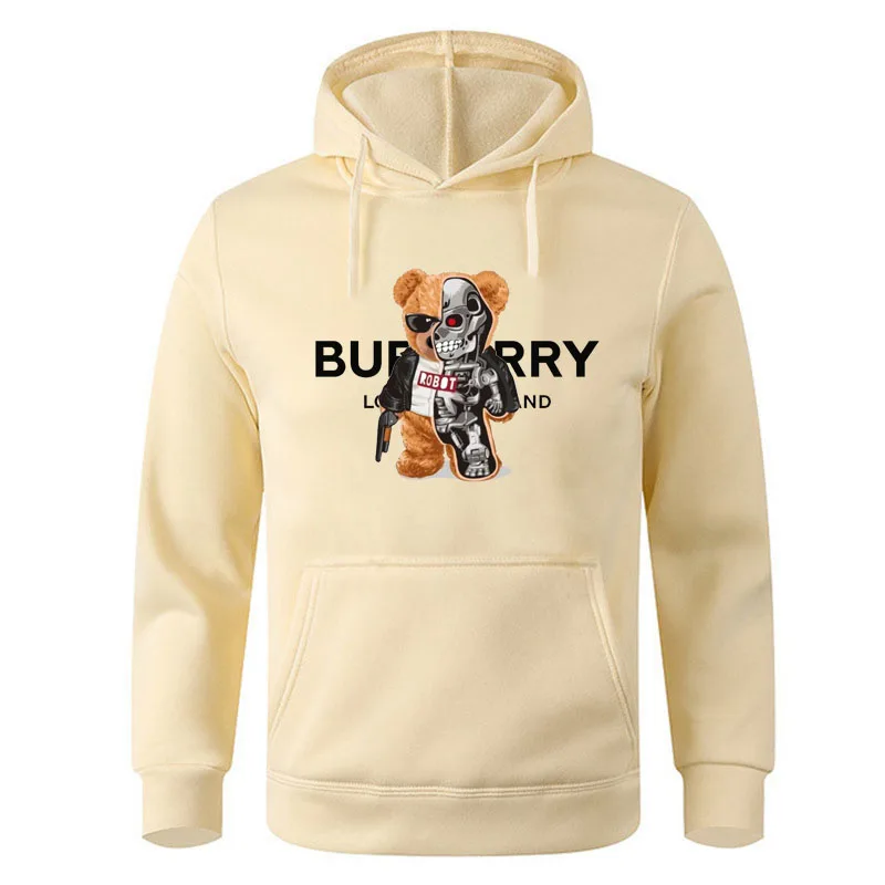 

New Funny Teddy Bear Robot Hoodie Robotic Bear Clothing Casual Hooded Men Fashion Sweatshirts Fleece Oversized Loose Streetwear