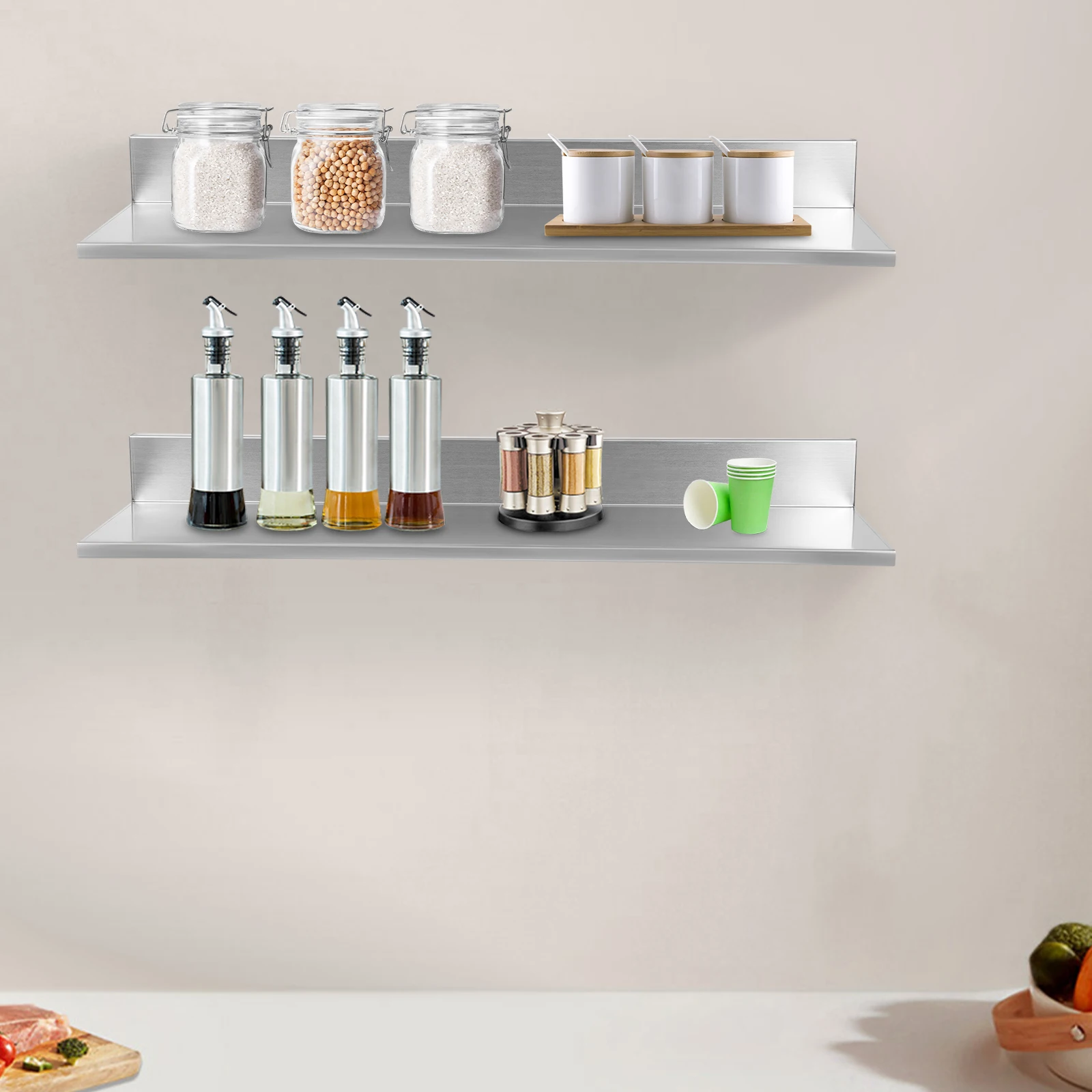 Серебряный стеллаж для хранения 2 шт. настенный из нержавеющей стали