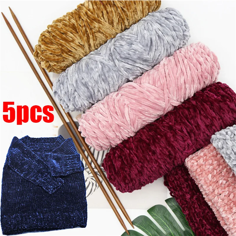 

5Pcs Chenille Yarn for Knitting Soft Sweater Scarf Silk Cotton Blended Yarn Crochet 3.5mm Fashion