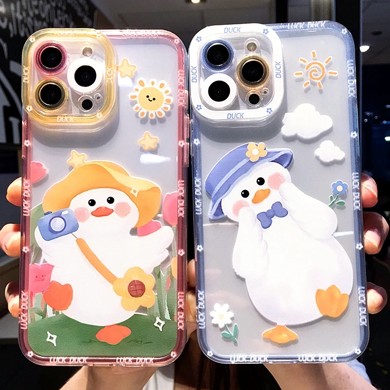 

Cartoon Cute Duck Phone Case For iphone 11 12 13 Pro Max XS X XR 7 8 Plus SE 2020 Bumper Soft Silicone Back Cover