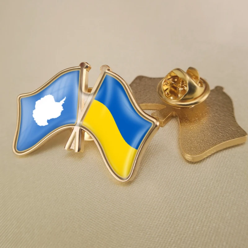 

Antarctica and Ukraine Crossed Double Friendship Flags Lapel Pins Brooch Badges