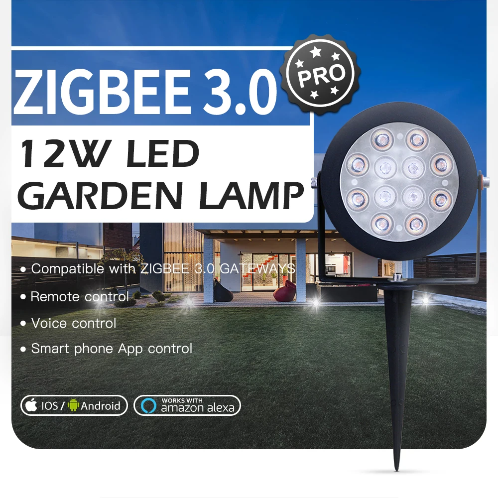 

GLEDOPTO Smart ZigBee 3.0 12W RGBCCT Garden Light Landscape Path Lamp Outdoor Dimmable Work with Amazon Echo Plus SmartThings RF