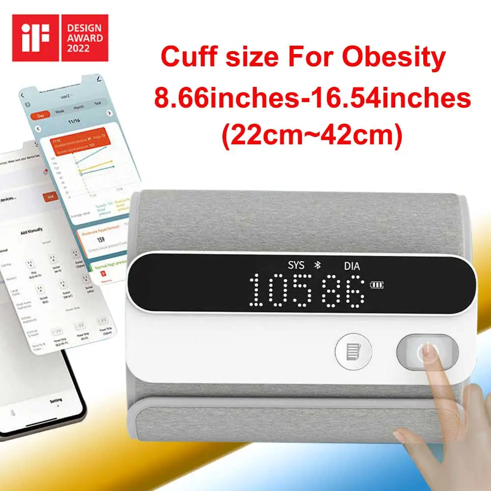 

Bluetooth Blood Pressure Monitor All-in-one Upper Arm Machine Heart Rate Pulse Tonometer Adjustable Large Size For Obesity