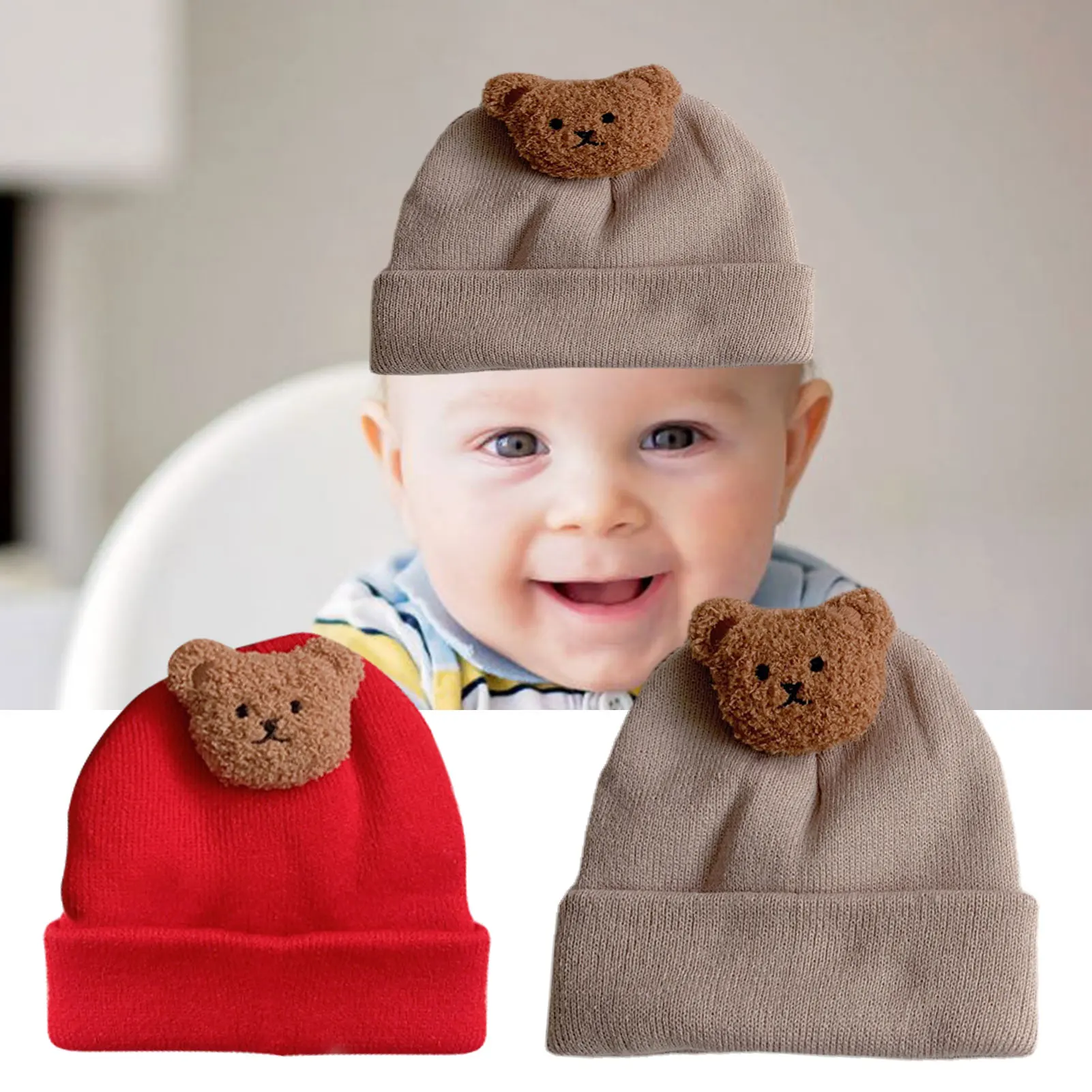 

Infant Baby Hat Unisex Newborn Baby Beanie Bear Hat Winter Infant Baby Soft Cute Knit Core Spun Yarn Warm Cap Nursery Beanie