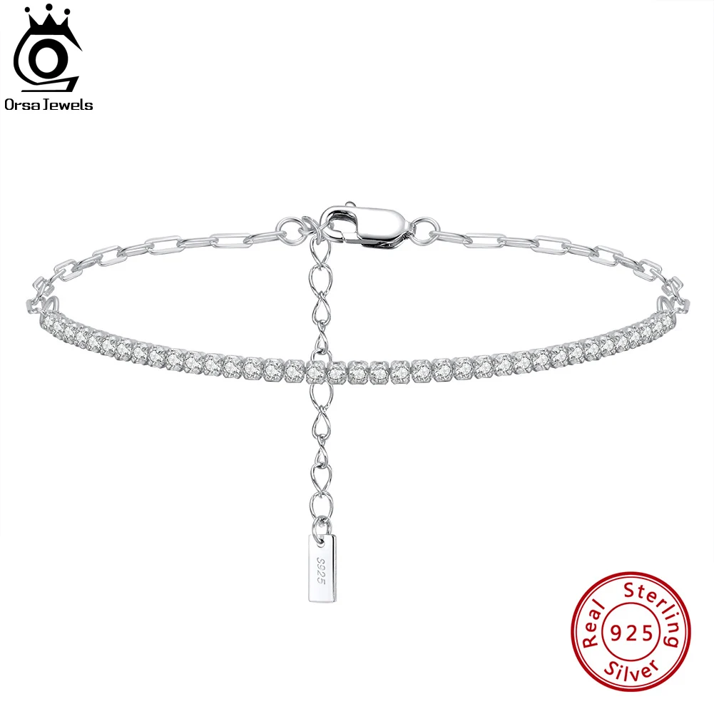 ORSA JEWELS Теннисный браслет шириной 2 мм с цепочкой-скрепкой из натурального