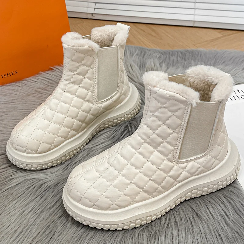 

Женские ботинки-Челси на платформе, теплые плюшевые ботильоны на плоской подошве для ходьбы и бега, повседневная обувь для зимы, 2022