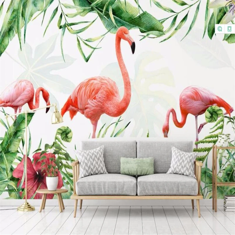 

Обои на заказ 3d фотообои скандинавский минималистичный рисованный Фламинго тропические листья гостиная фон настенная бумага