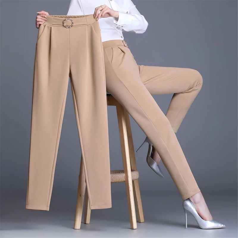 

Spring Autumn New Elastic Waist Slim All-match Harem Pants Solid Plus Size Trend Casual Pants Fashion Vintage Women Clothing