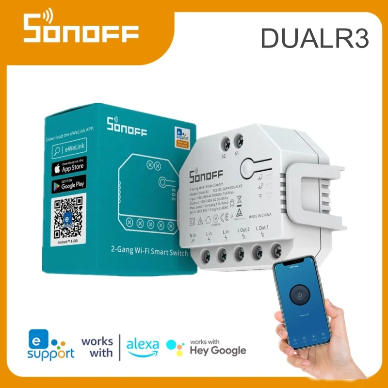 

Двойное реле SONOFF DUALR3 Lite, двухсторонний измеритель мощности, умный переключатель, Двухсекционный релейный модуль, измерение мощности через ...