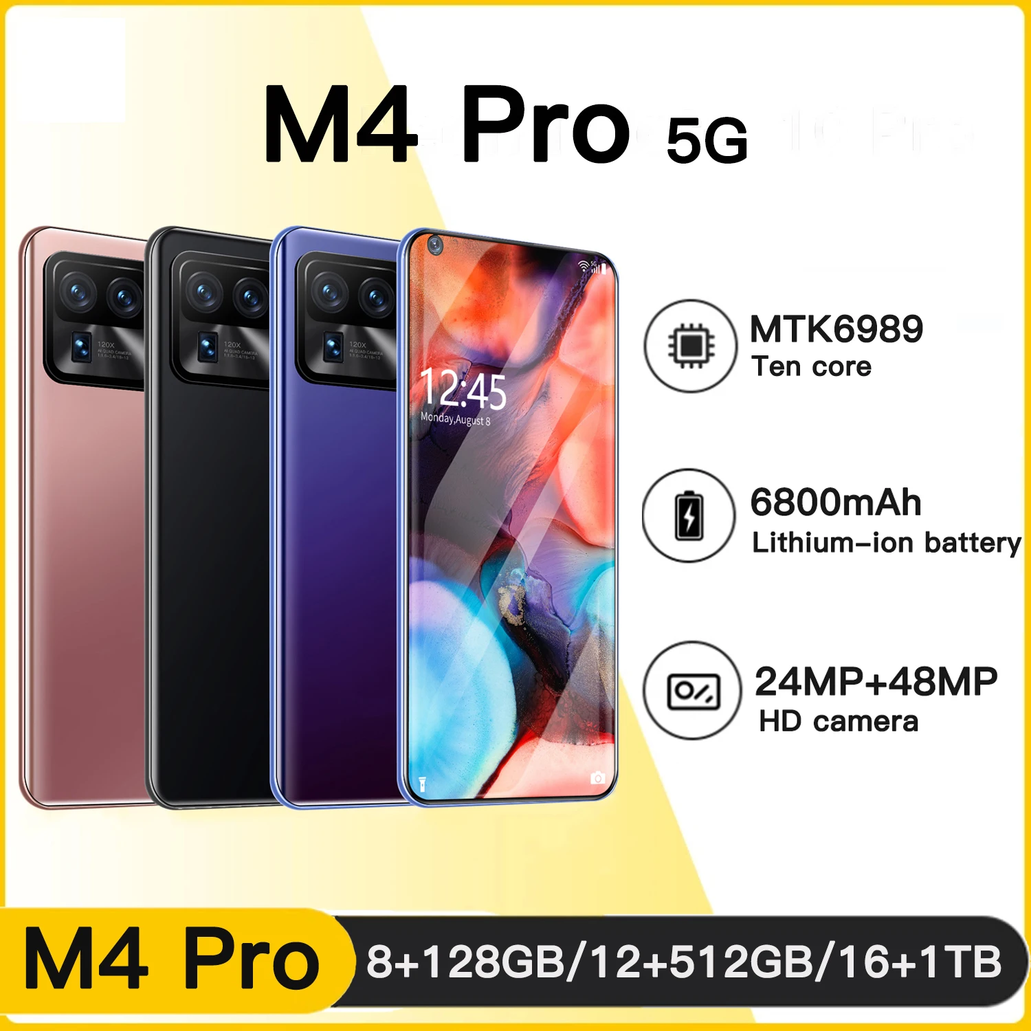 

Global version M4 Pro 5G Smartphone 16GB+1TB Android Phone 6800mAh 24MP+48MP HD Camera Mobile Phones 7.3 Inch Celular Cellphone