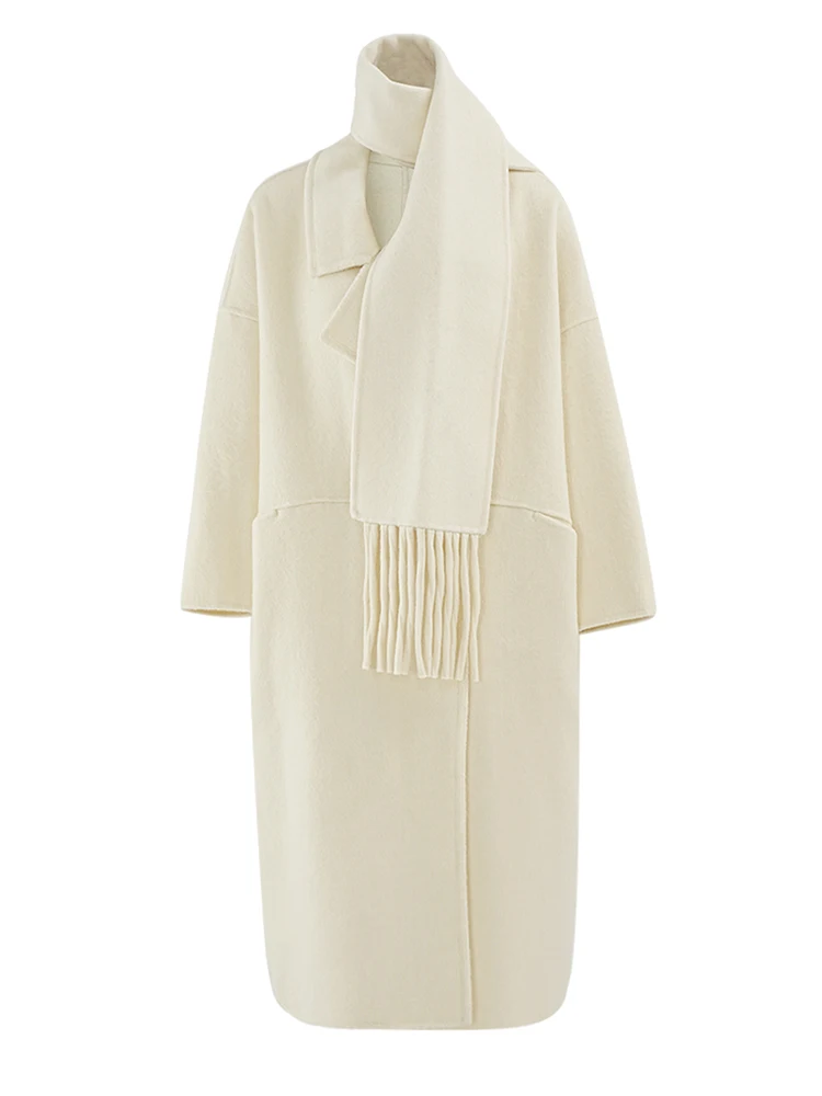 Длинное шерстяное пальто EAM с лацканами и длинными рукавами