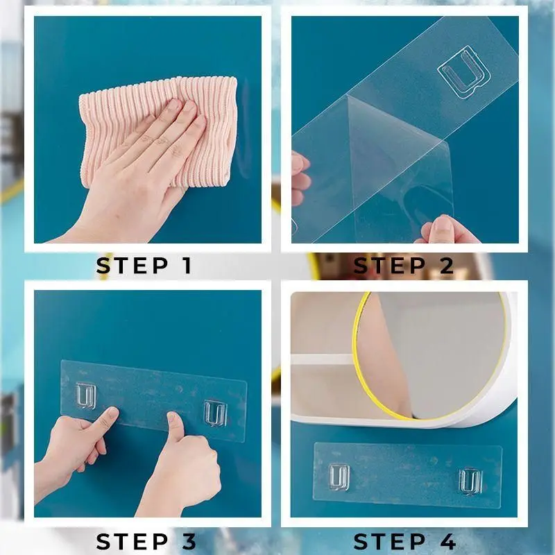 Waterproof Cosmetic Storage Box Wall-mounted Bathroom Beauty Makeup Organizer with Mirror Traceless skincare organizer |