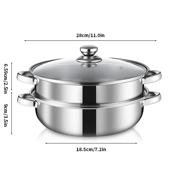 

Stainless Steel Steamer Gas Induction Cooker Soup Steamboat Pot 1/2 Toer Steamer Transparent Glass Lid Kitchen Cookware