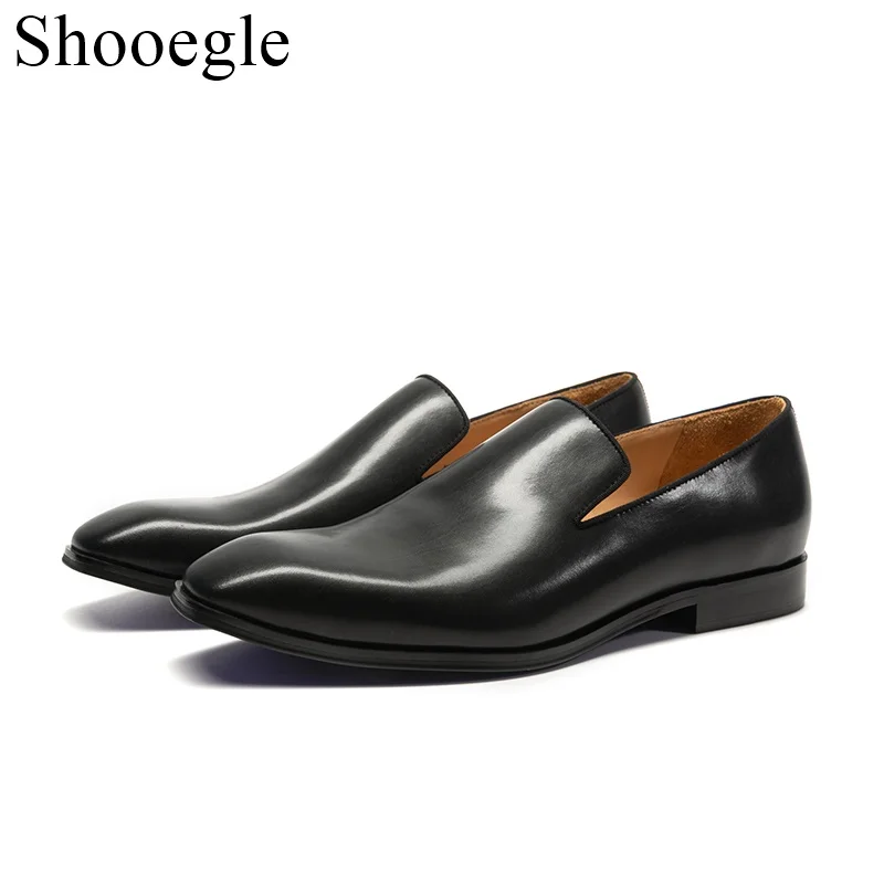 New Fashion Black Leather Men Dress Shoes Round  Toe Runway Men's Loafer Party Wedding Shoes 40-48