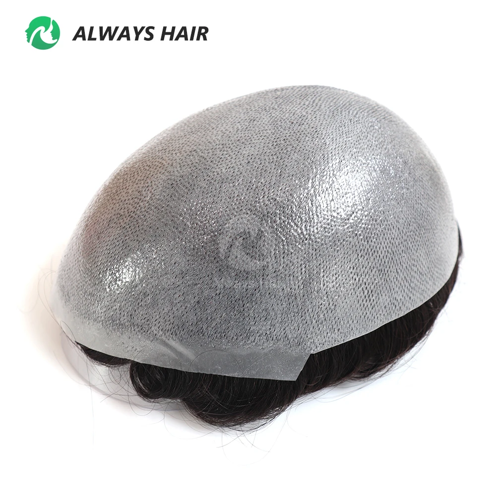 Natural Hairline Men's Human Hair Prosthesis Free Hairstyle Knotted Thin Skin Toupee Man Tsingtao Wigs